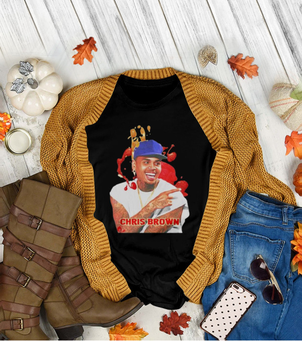 CHRIS BROWN Essential Red Splash Art Happy Pose T-Shirt