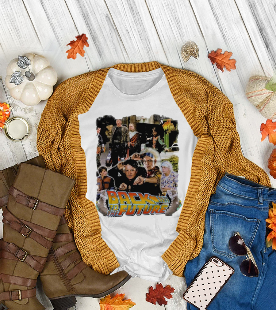 Back to the Future Movie Collage Iconic Characters and Scenes T-Shirt