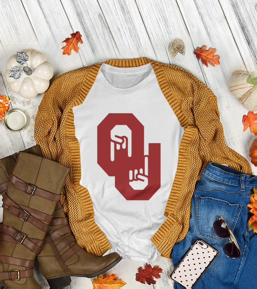 Oklahoma Sooners Logo with Horns Down Hand Gesture T-Shirt