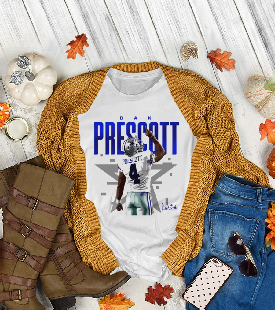 Dak Prescott Dallas Cowboys Number 4 Signature Star T-Shirt