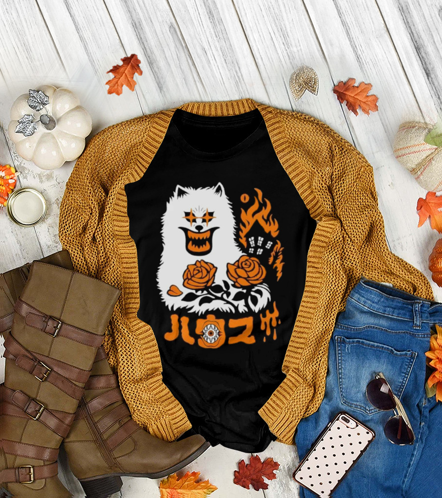 Hausu Haunted House Dog Roses Eyeball Flames T-Shirt