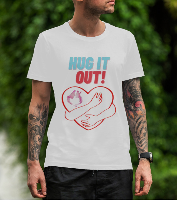 Hug It Out Heart Embrace Inside Red Outline T-Shirt