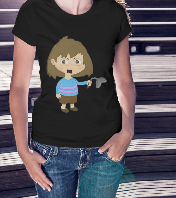 Lhugueny Sou Outfits Blue Striped Sweater Fun Cartoon Gaming Character T-Shirt
