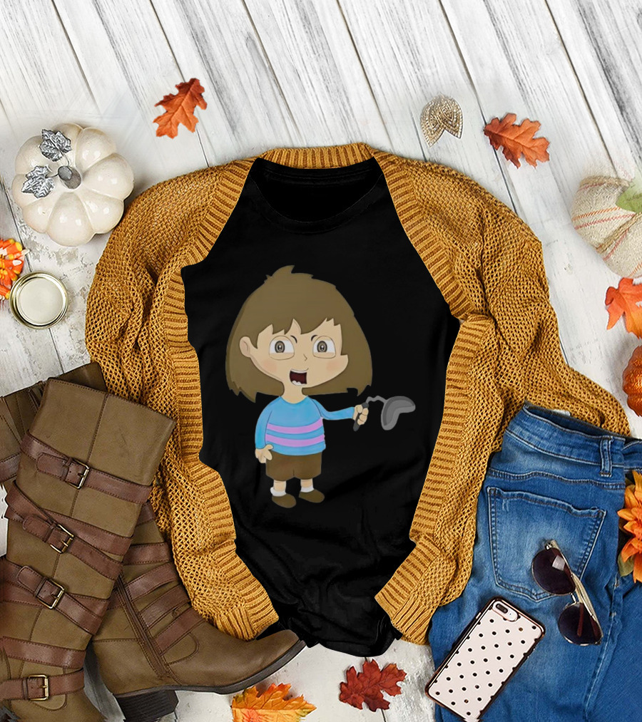Lhugueny Sou Outfits Blue Striped Sweater Fun Cartoon Gaming Character T-Shirt
