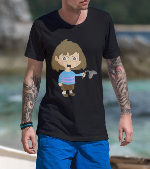 Lhugueny Sou Outfits Blue Striped Sweater Fun Cartoon Gaming Character T-Shirt