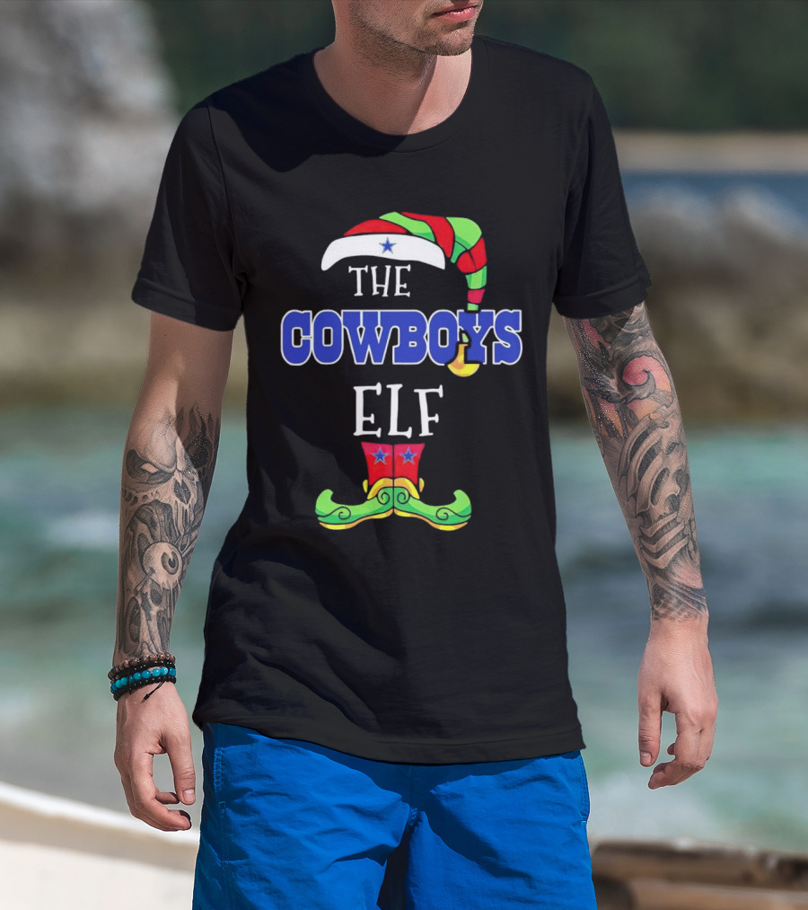The Cowboys Elf Christmas Holiday Hat And Boots T-Shirt