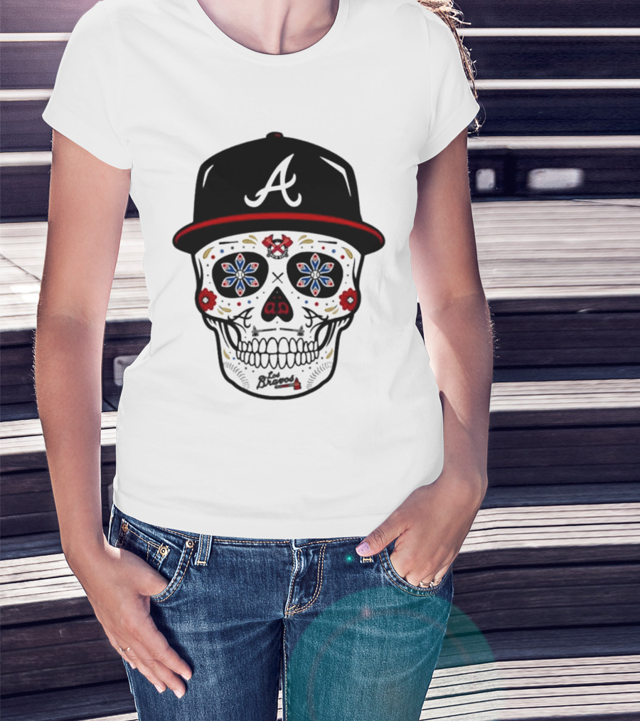 Atlanta Braves Sugar Skull Cap With Floral Elements T-Shirt
