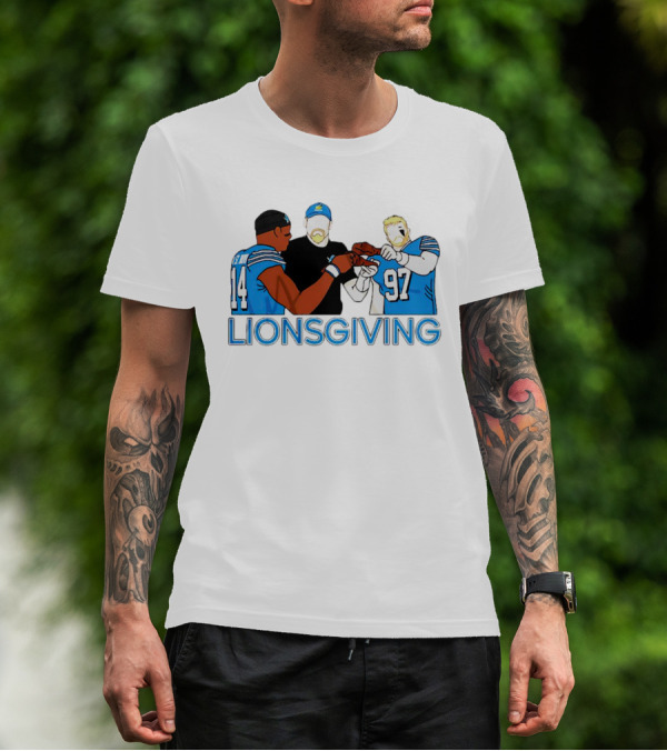 Detroit Lions Thanksgiving Lionsgiving Celebration With 14 And 97 T-Shirt