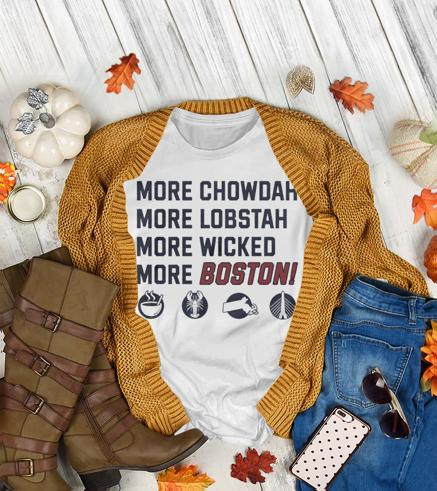 More Chowdah More Lobstah More Wicked More Boston Icons Bowl Lobster Hat Bridge T-Shirt