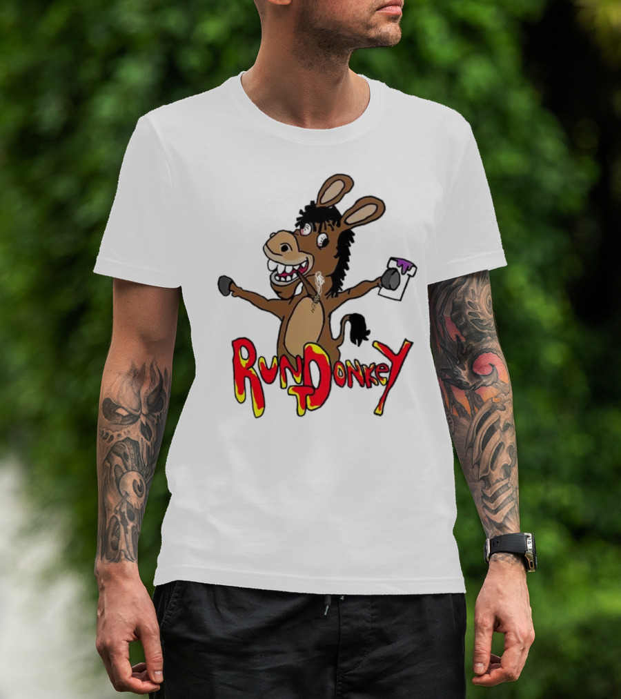 Runt Donkey Parody With Cartoon Donkey Holding Bell And Rockstar T-Shirt