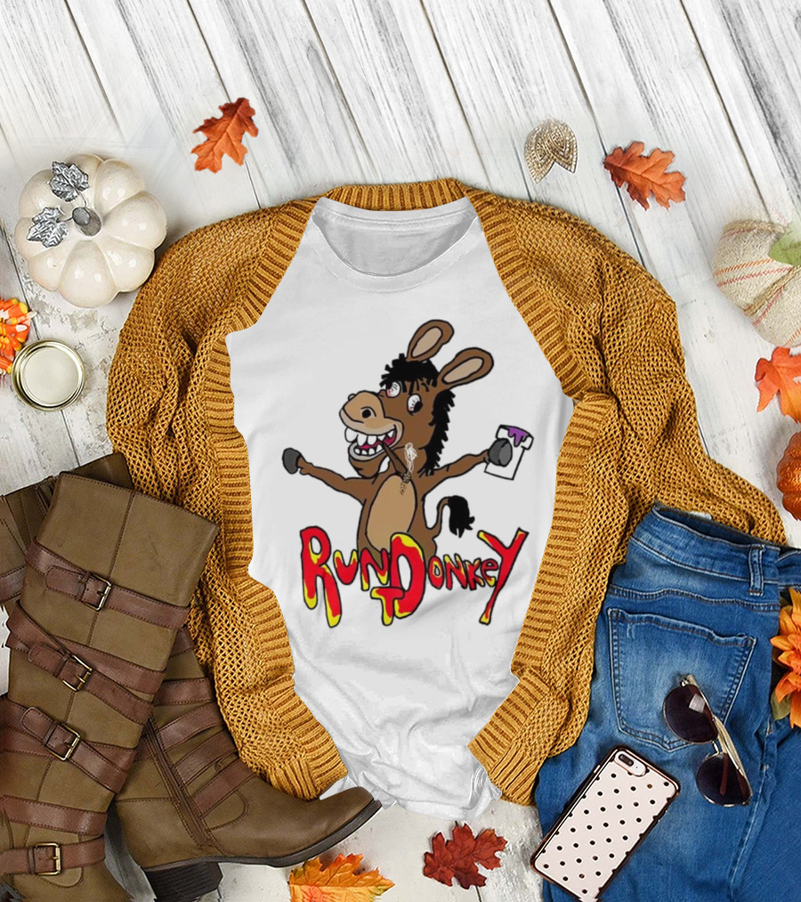 Runt Donkey Parody with Cartoon Donkey Holding Bell and Rockstar T-Shirt