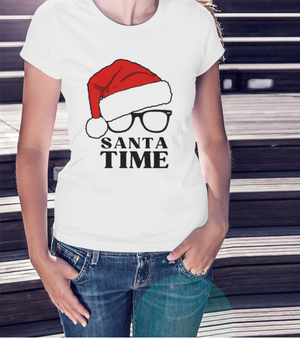 Santa Time Red Hat And Glasses Christmas T-Shirt