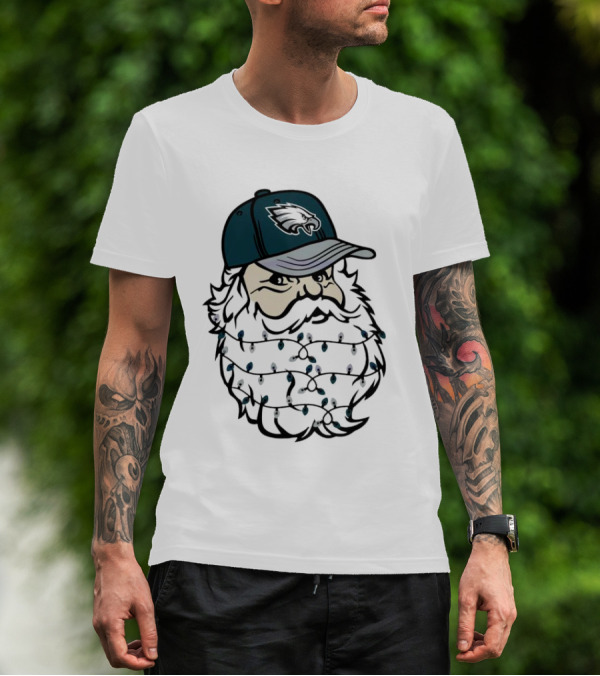Philadelphia Eagles Santa Hat Christmas Lights Beard T-Shirt
