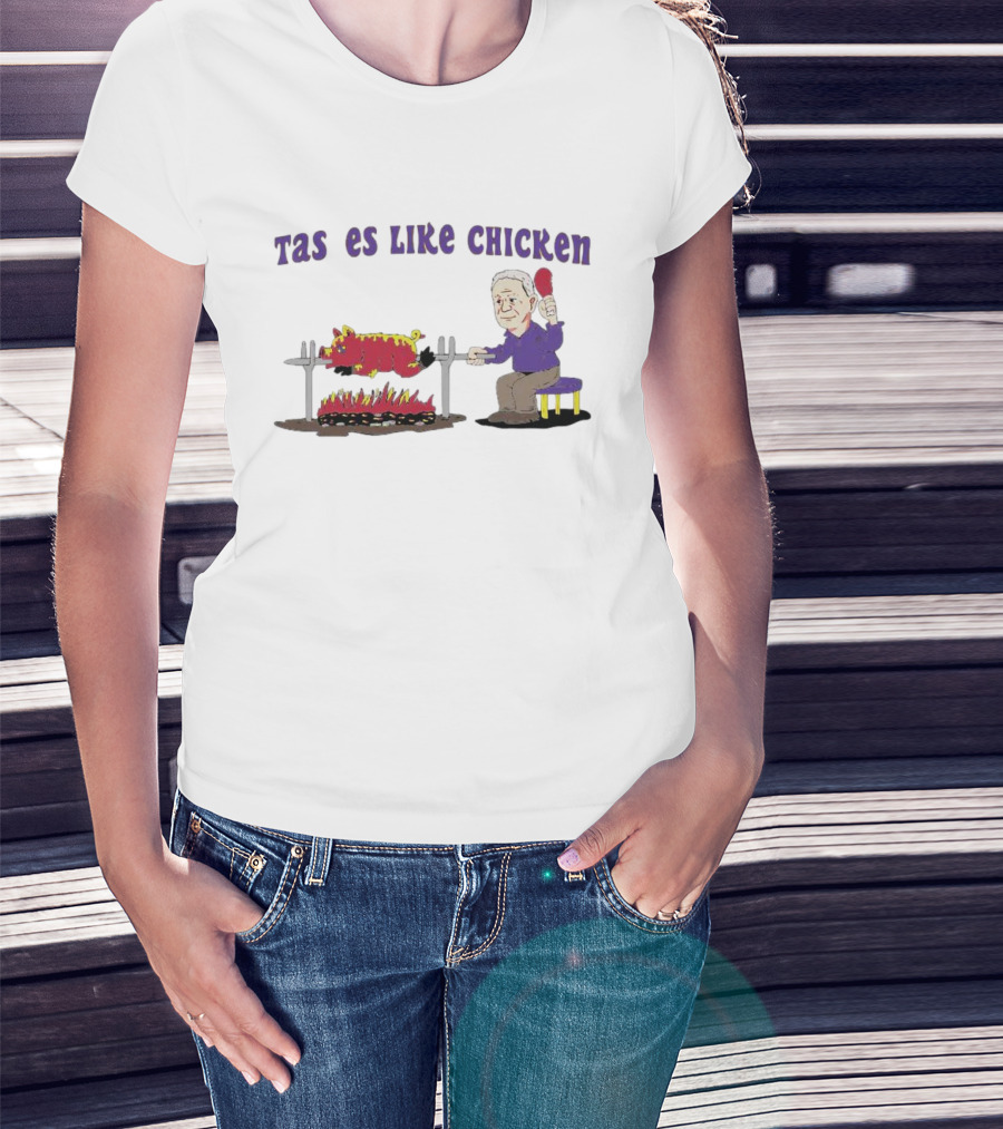 Tastes Like Chicken LSU Tiger Roasting With Cartoon Man Eating T-Shirt