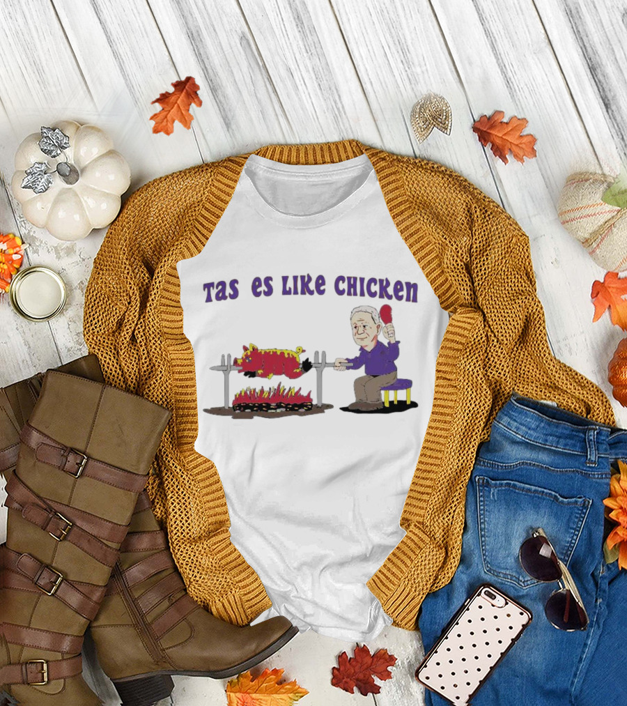 Tastes Like Chicken LSU Tiger Roasting With Cartoon Man Eating T-Shirt