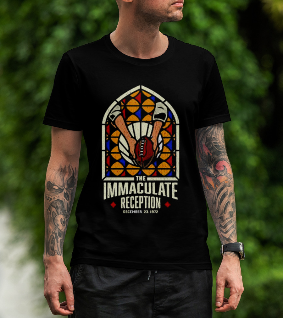 The Immaculate Reception December 23, 1972 Stained Glass Football Catch T-Shirt