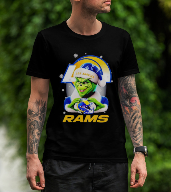 Los Angeles Rams Christmas Grinch Holding Helmet T-Shirt