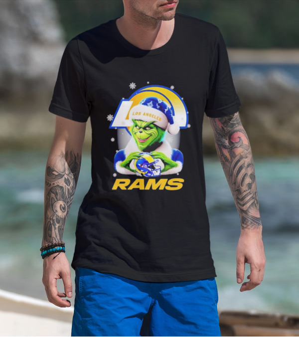 Los Angeles Rams Christmas Grinch Holding Helmet T-Shirt