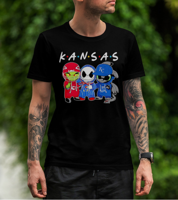 KANSAS Sports Characters Grinch Jack Skellington Toothless Chiefs Royals Jayhawks T-Shirt