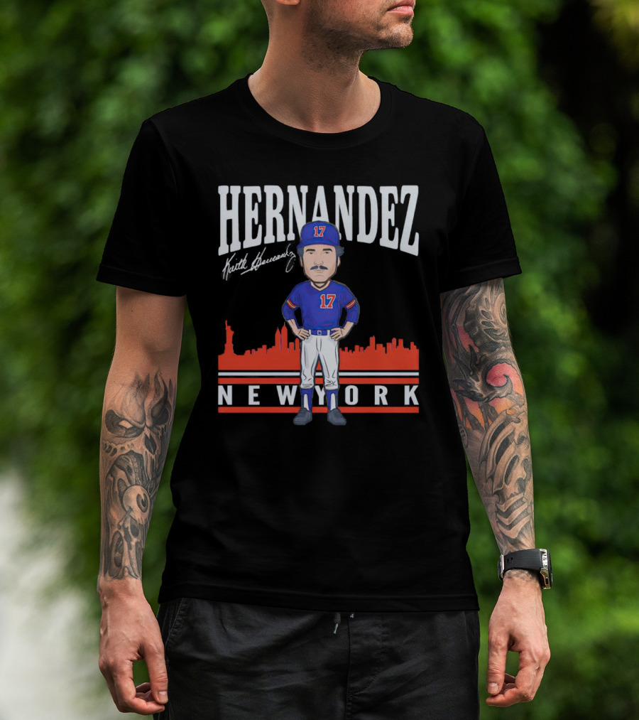 Hernandez Keith Hernandez Caricature New York 17 Signature T-Shirt