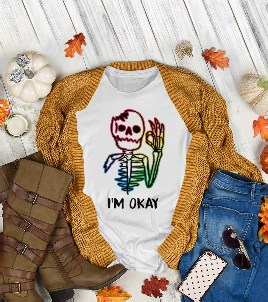 Skeleton Pride Gay Rainbow I'm Okay T-Shirt