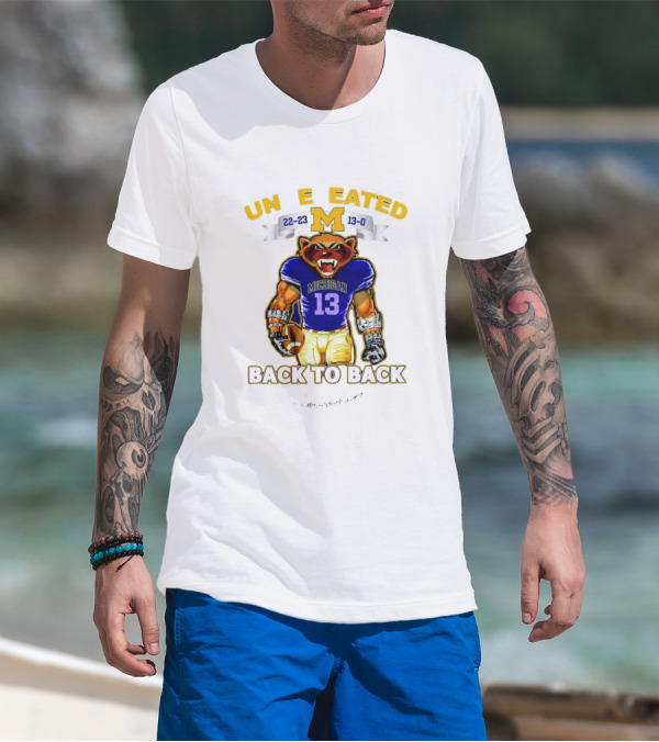 Michigan Wolverines 22-23 13-0 Undefeated Back To Back Bear Mascot T-Shirt