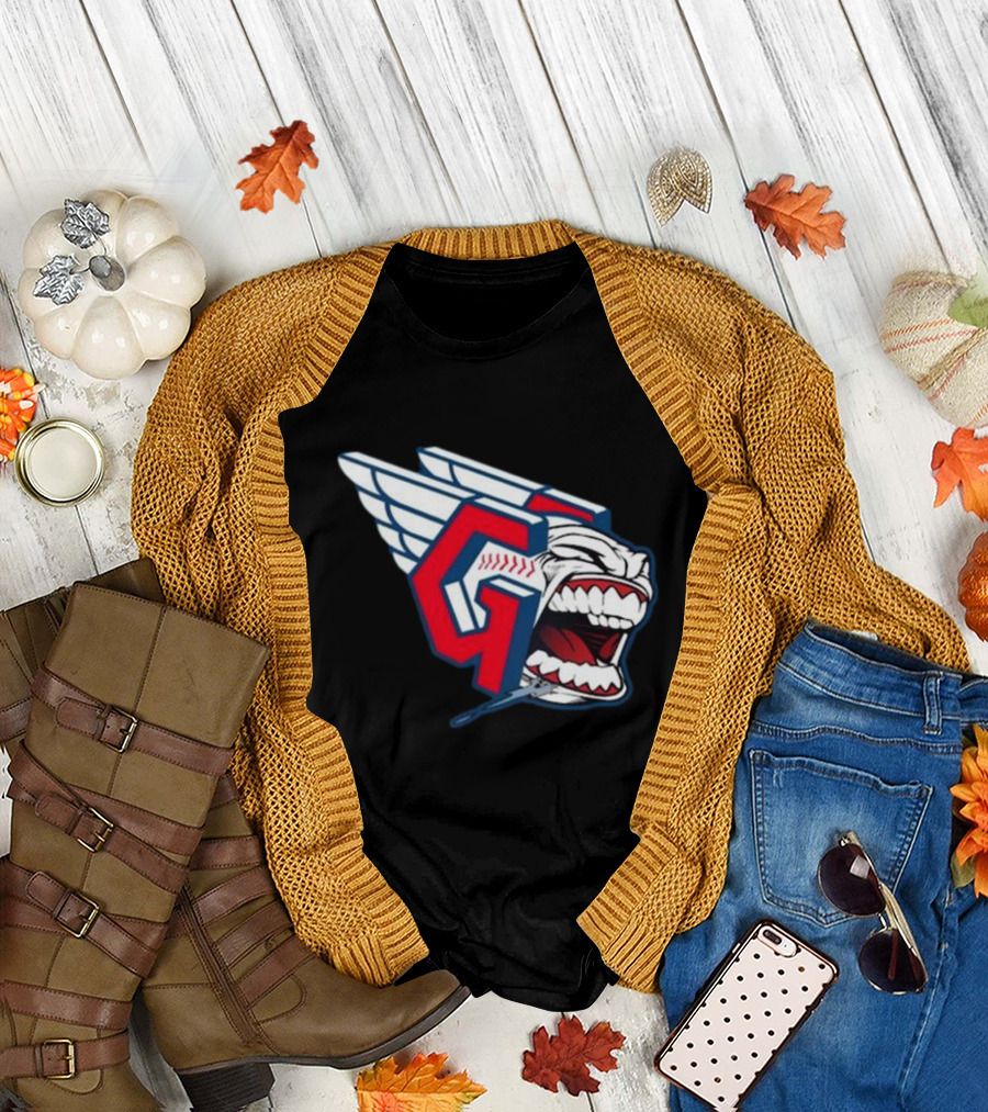 Cleveland Guardians Screaming G with Baseball Bat Wings T-Shirt