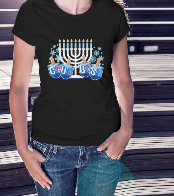 Cubs Menorah Hanukkah Dreidel Snowflakes T-Shirt