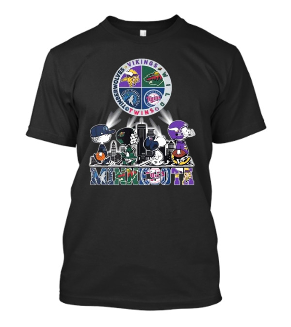 Snoopy Minnesota Vikings Timberwolves Wild Twins Cityscape T-Shirt