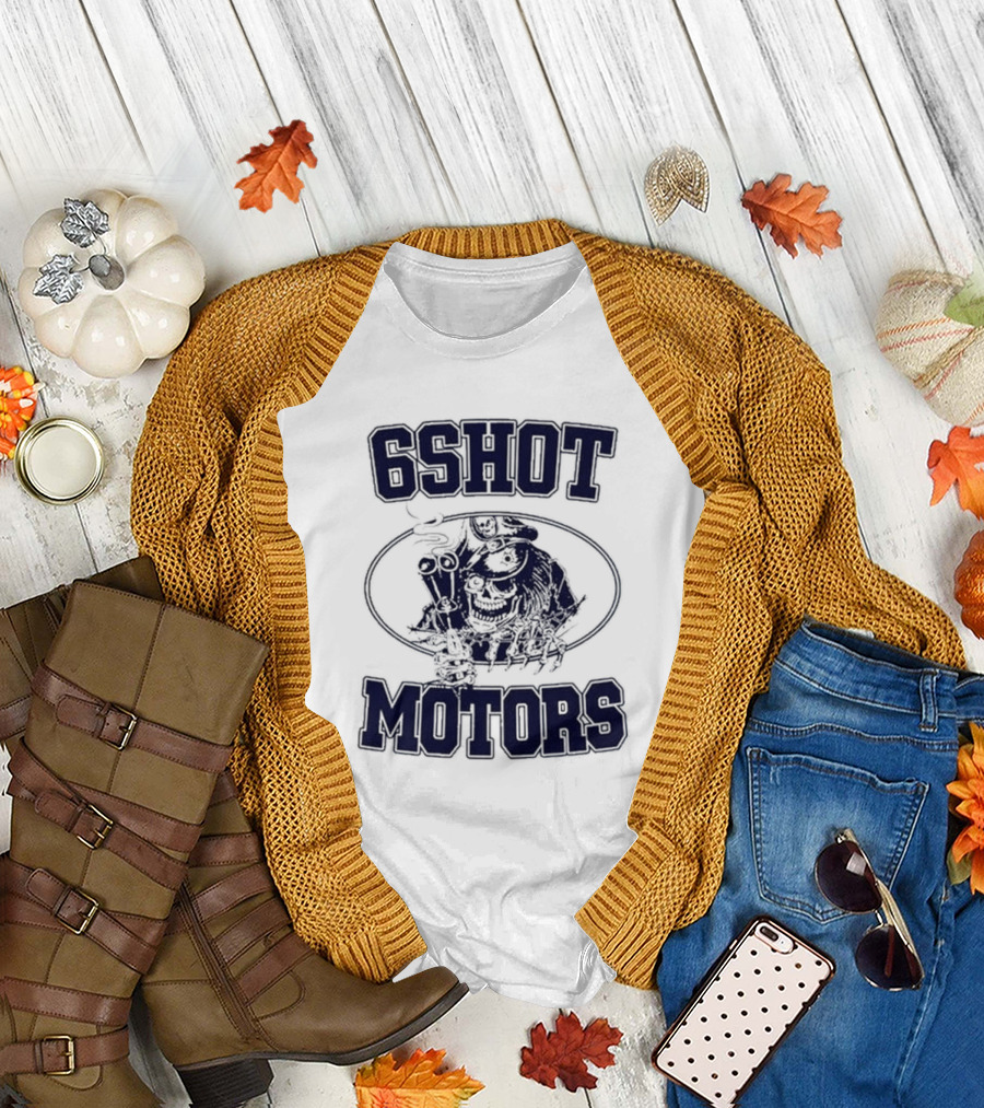 6Shot Motors Smoking Skull with Guns T-Shirt