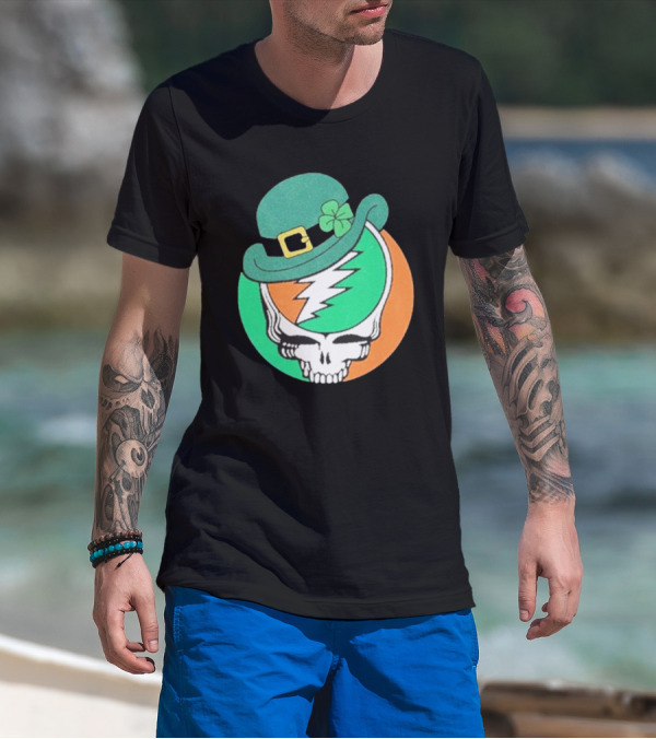 Happy St. Patrick’s Dead And Company Limited Skull In Shamrock Hat With Lightning Bolt T-Shirt