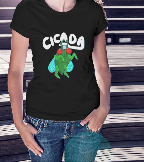 Cicada Cartoon Bug With Green Body And Red Eyes T-Shirt