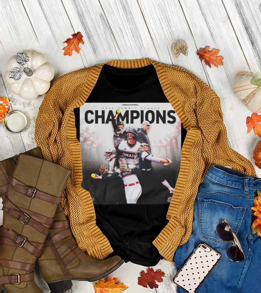 Omaha Softball 2024 Summit League Champions Team Celebration and Action Montage T-Shirt