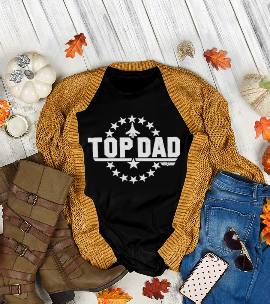 Top Dad Fighter Jet Star Circle Graphic Retro Aviation T-Shirt