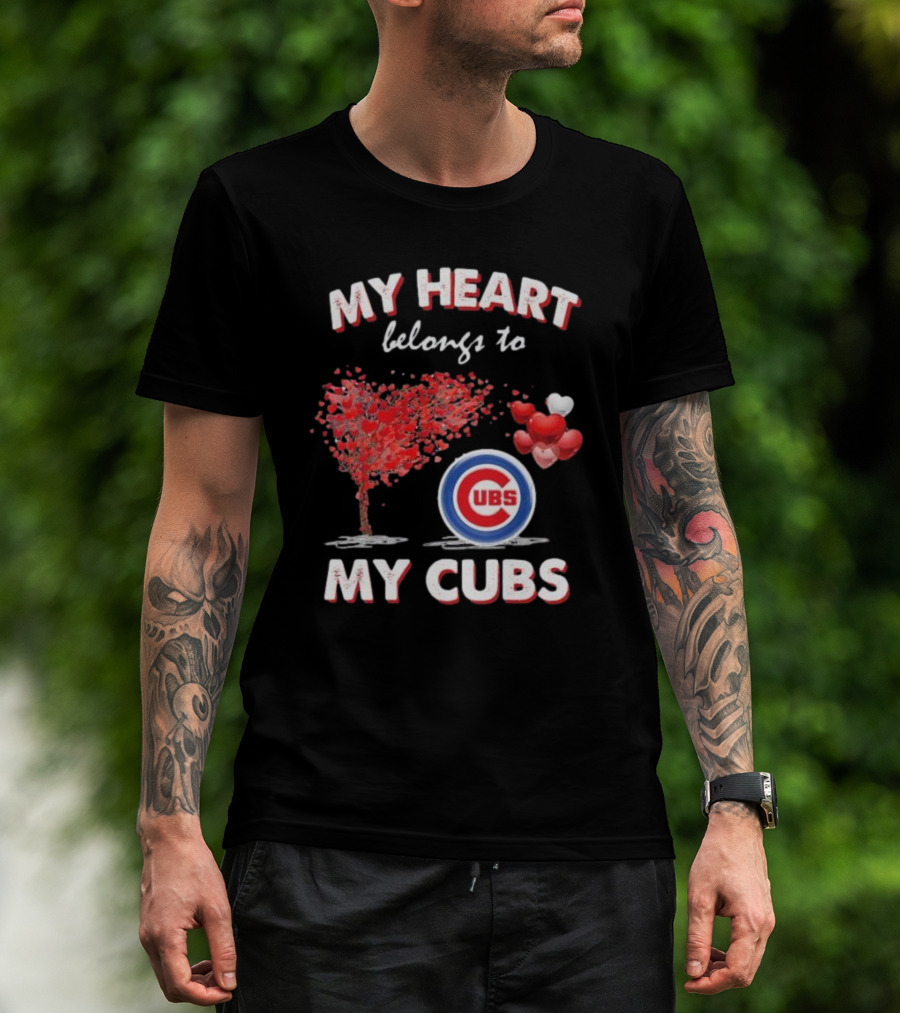 My Heart Belongs To My Cubs Chicago Cubs Love Tree Balloon Hearts T-Shirt