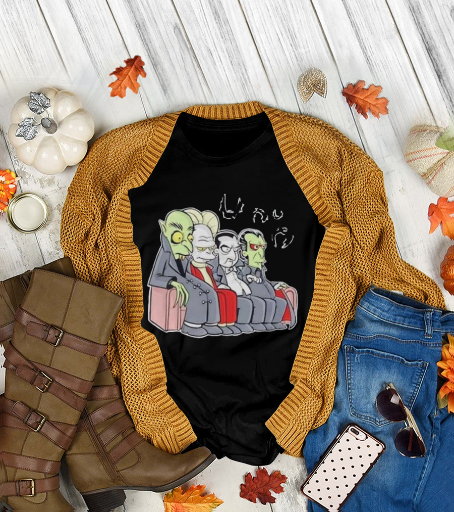 Various Versions of Dracula Characters Sitting Together on a Couch T-Shirt