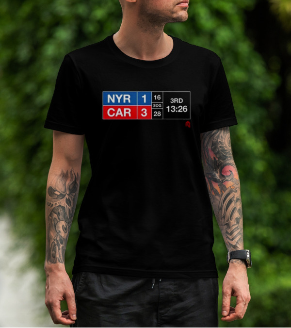 Athlete Logos NYR 1 CAR 3 SOG 16 28 Scoreboard 3rd Period 13:26 T-Shirt