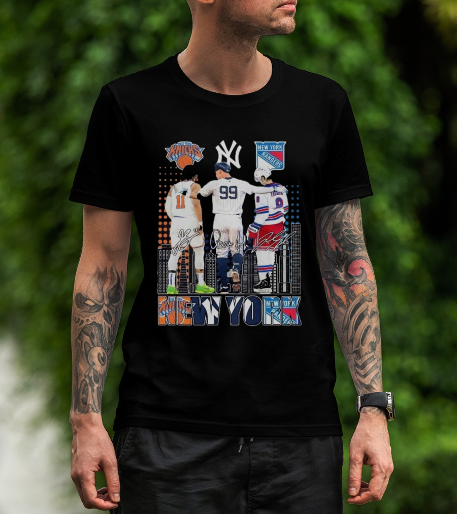 New York Knicks Jalen Brunson NY Yankees Aaron Judge NY Rangers Walt Tkaczuk City Signatures T-Shirt