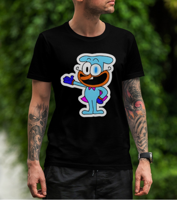 Robby1iscool The Doise Blue Cartoon Character With Orange Mouth And Purple Cape T-Shirt