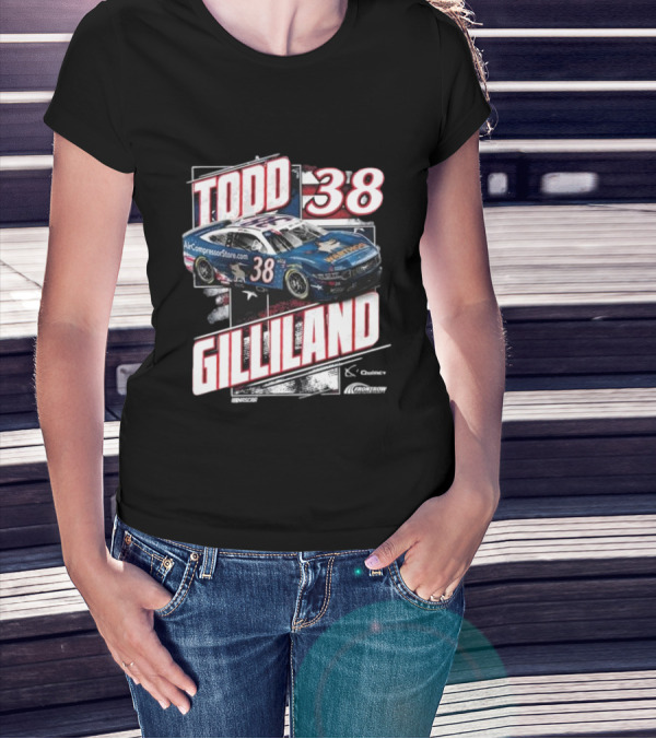 Todd Gilliland 38 Quincy Compressors Checkered Flag Sports Patriotic NASCAR Car T-Shirt
