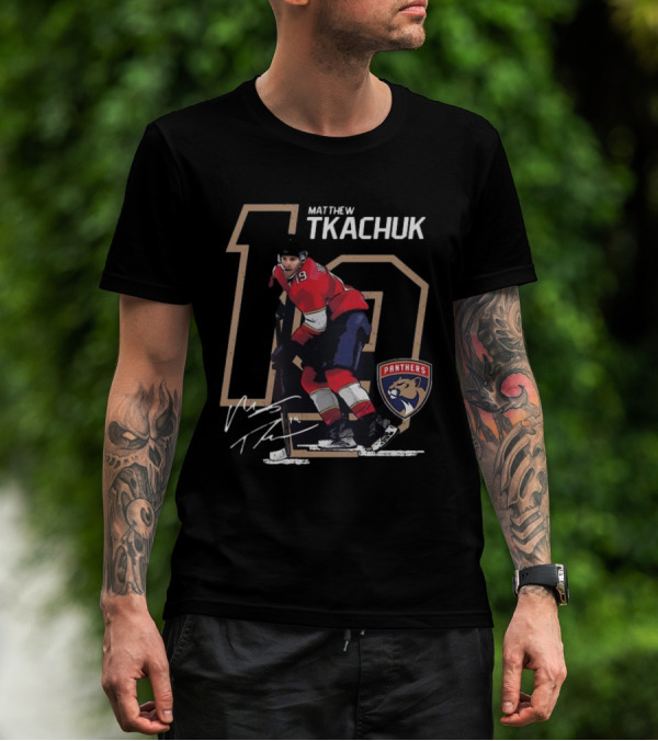 Florida Panthers Matthew Tkachuk 19 Panthers Logo Signature T-Shirt