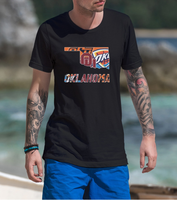 Oklahoma Sooners Oklahoma State Cowboys Oklahoma City Thunder Logos T-Shirt