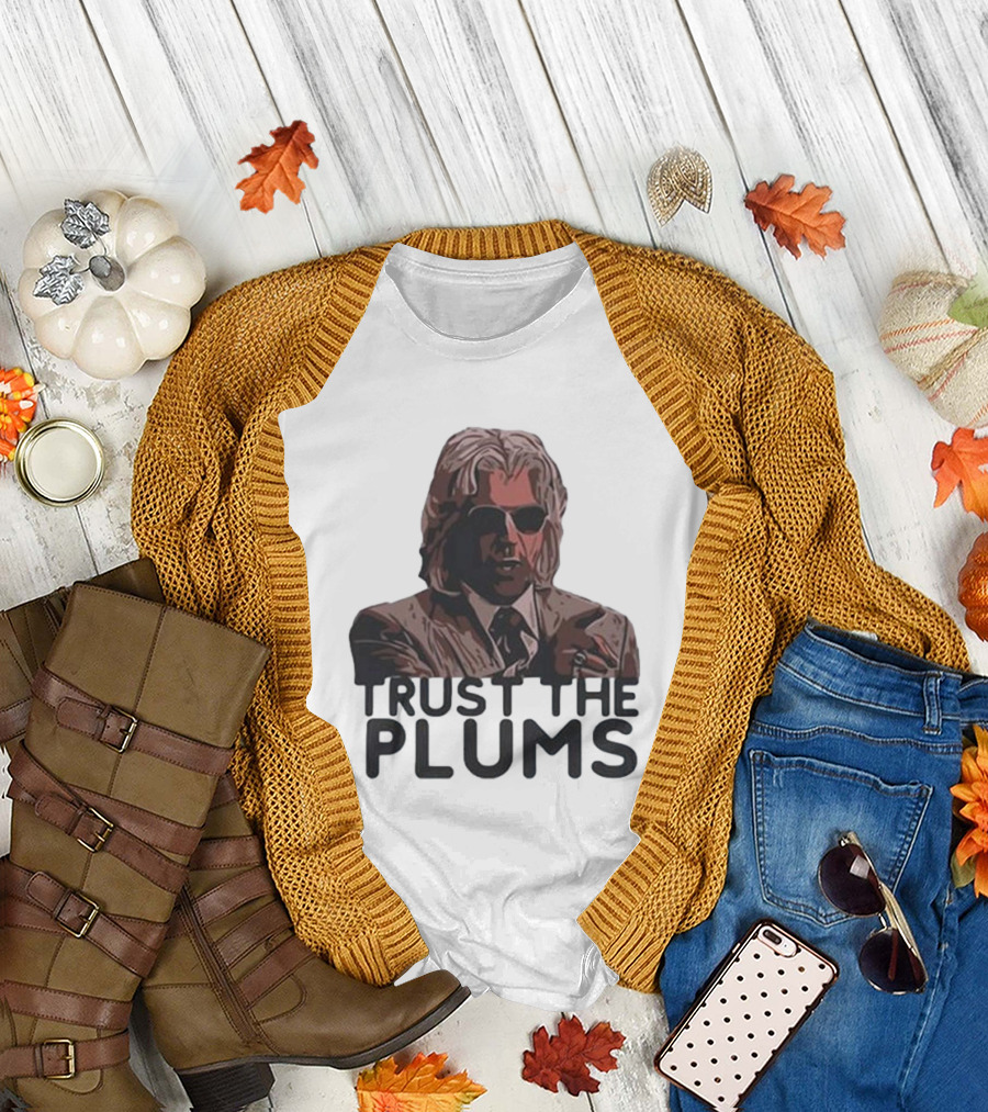 Trust The Plums Mysterious Figure with Sunglasses and Suit T-Shirt