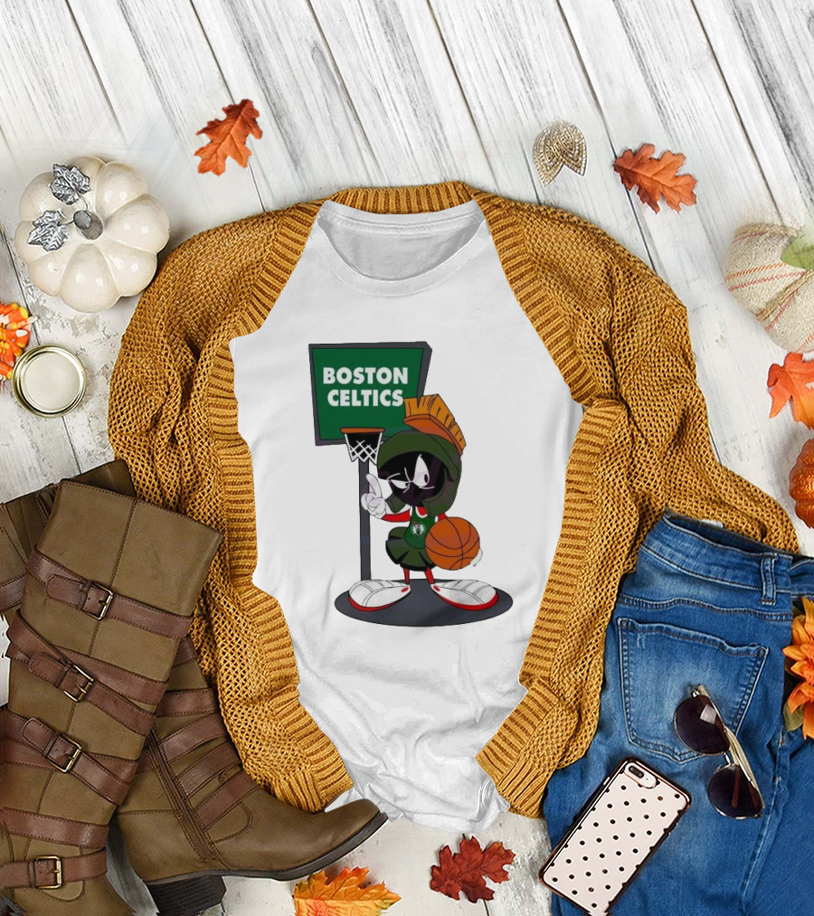 Boston Celtics Looney Tunes Marvin The Martian Basketball Hoop T-Shirt