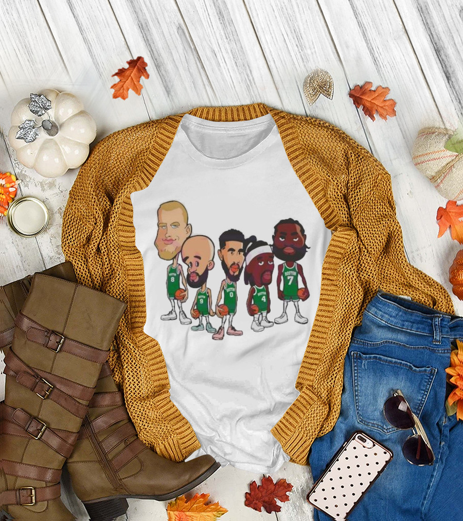 Caricature Boston Celtics Players NBA Basketball Cartoon Team Characters T-Shirt