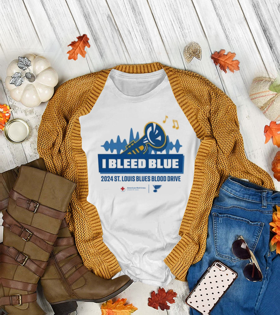 I Bleed Blue St Louis Blues 2024 Blood Drive American Red Cross Initiative T-Shirt
