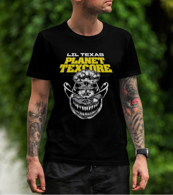 LIL TEXAS PLANET TEXCORE Smiling Skull With Mushroom Cloud And Cowboy Hat T-Shirt