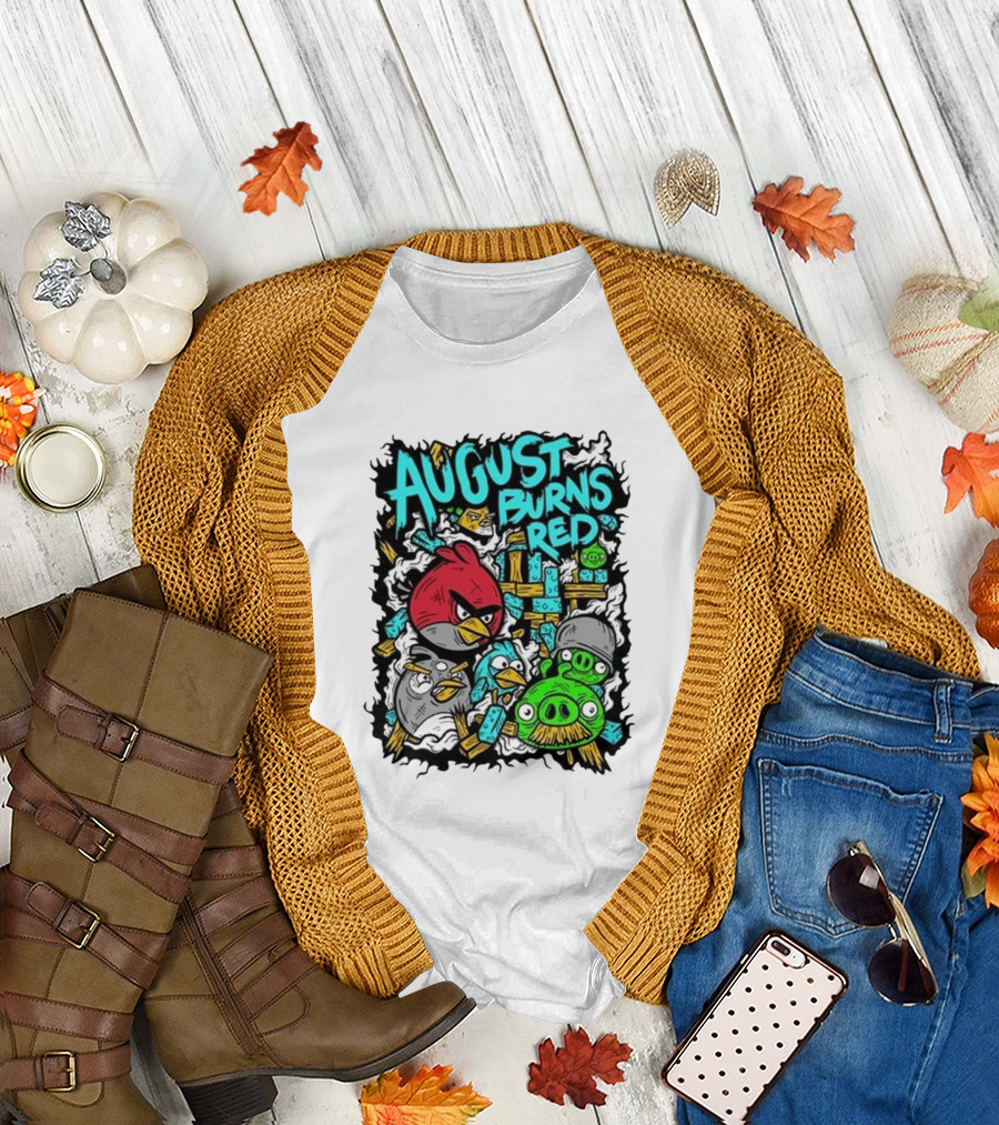 August Burns Red Angry Birds Throwback Collage with Pigs and Birds T-Shirt