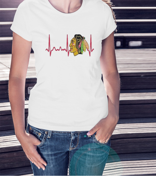 Chicago Blackhawks Heartbeat Hockey T-Shirt