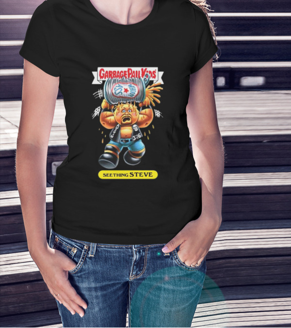 Garbage Pail Kids Seething Steve 3:16 Parody Character With Exploding Trash Can T-Shirt